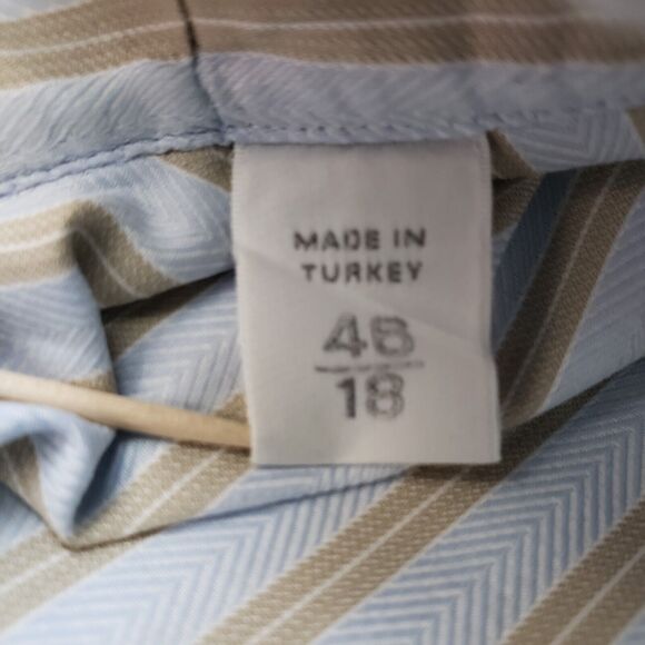 Ermenegildo Zegna Striped Dress Shirt Mens 18 48 Blue Beige Button Down 52x32 - Picture 8 of 10